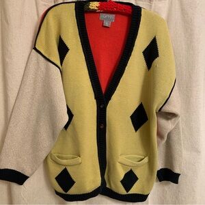 Esprit Yellow and Black Argyle Cardigan
